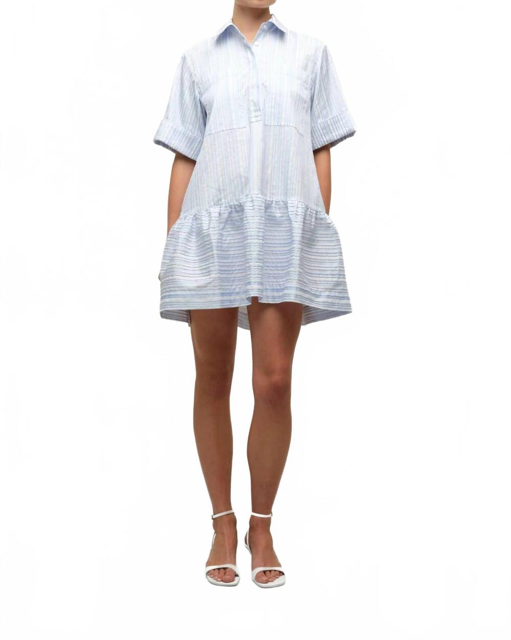 NEW SIMKHAI cris short eleeve shirt mini dress in blue stripe